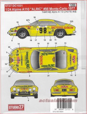 CALCAS 1/24 ALPINE A110 - RALLY MONTE-CARLO 1977